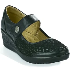 Chaussures Confort|LADY CONFORT Ballerines A Brides Femme Noir Bi-Matieres