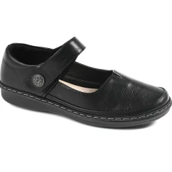 Chaussures Confort|LADY CONFORT Ballerines A Brides Femme Noir Avec Boutons Fantaisies