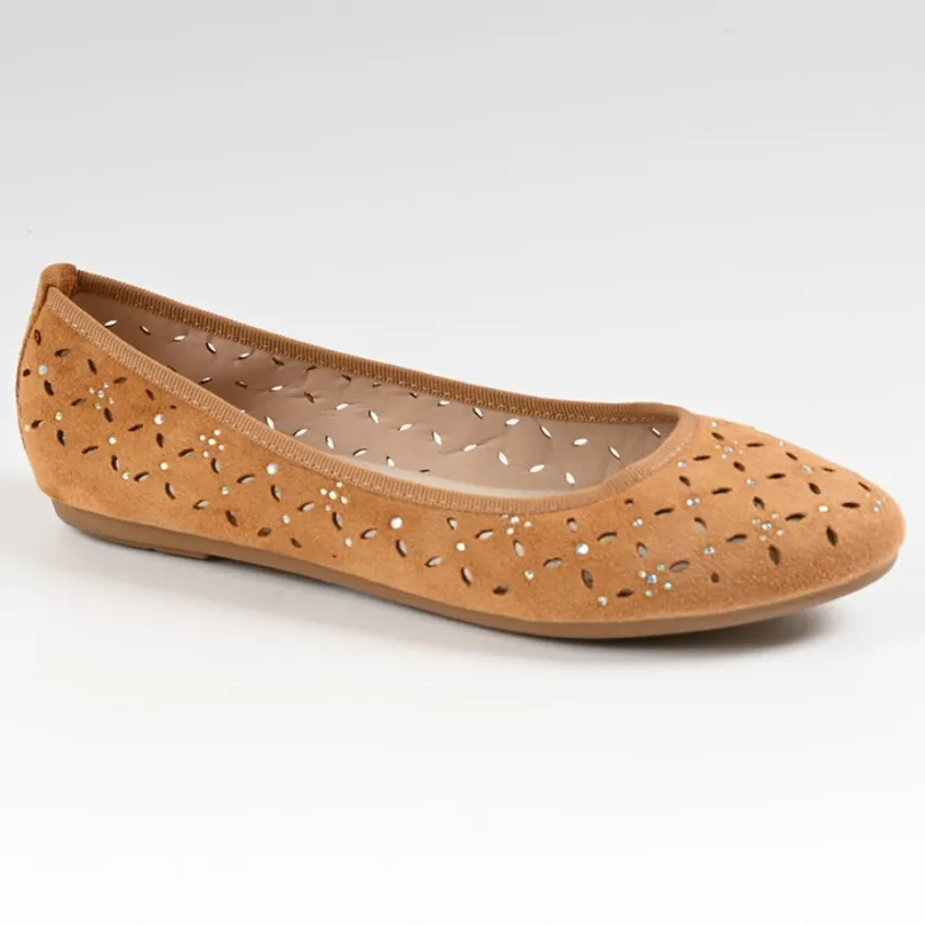 Ballerines|VICE VERSA Ballerines Ajourees Femme Camel Avec Strass
