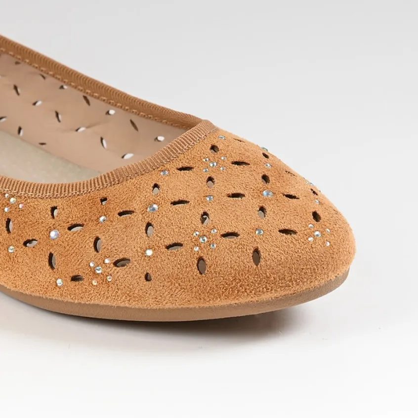 Ballerines|VICE VERSA Ballerines Ajourees Femme Camel Avec Strass