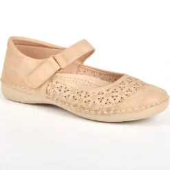 Chaussures Confort|LADY CONFORT Ballerines Femme Beige A Brides