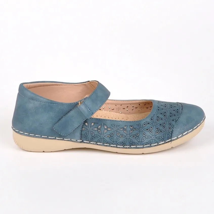 Chaussures Confort|LADY CONFORT Ballerines Femme Bleu A Brides