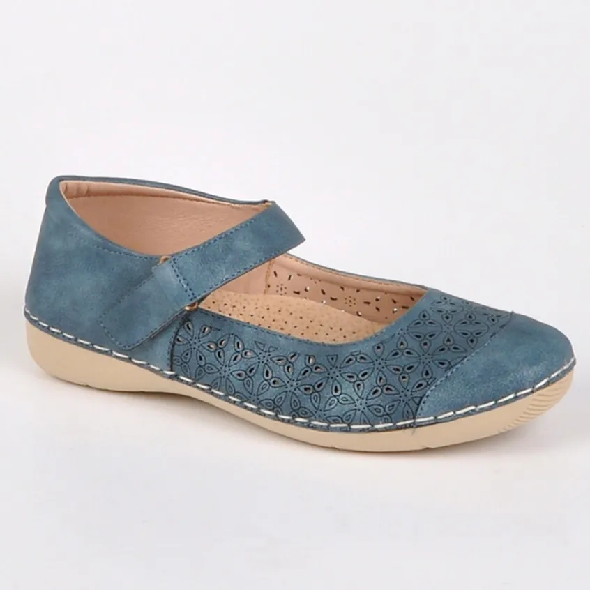 Chaussures Confort|LADY CONFORT Ballerines Femme Bleu A Brides