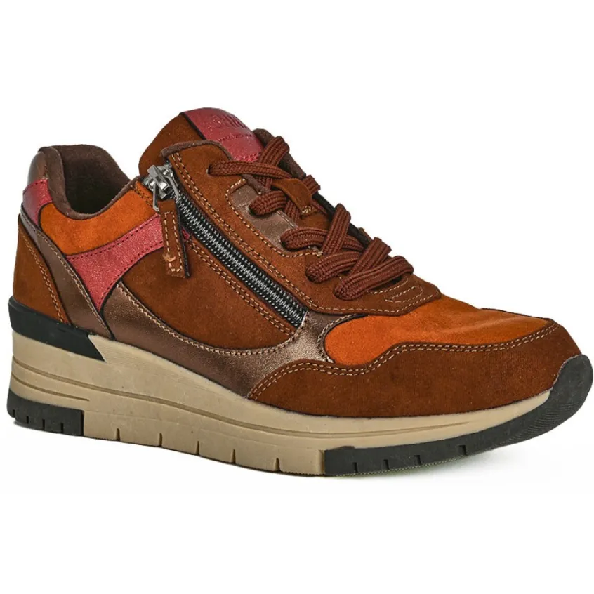 Chaussures Confort|SCALINA Baskets Confort Femme Marron Avec Zip