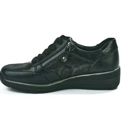 Chaussures Confort|LADY CONFORT Baskets Confort Femme Noir Effet Python