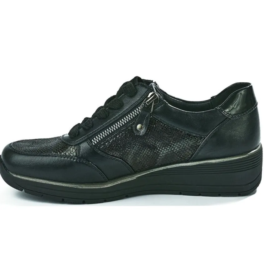 Chaussures Confort|LADY CONFORT Baskets Confort Femme Noir Effet Python