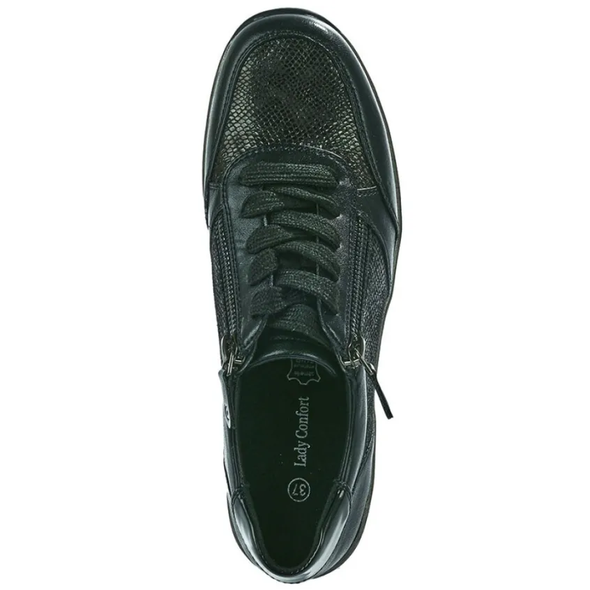 Chaussures Confort|LADY CONFORT Baskets Confort Femme Noir Effet Python