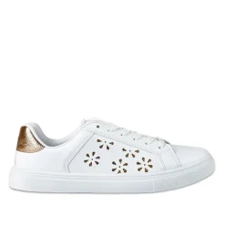 Baskets, Sneakers|STREET LIFE Baskets Femme Blanc Perforees Motif Fleurs