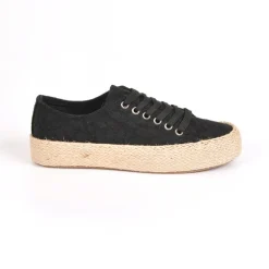 Baskets, Sneakers|STREET LIFE Baskets Femme Dentelle Noire Et Semelle Corde