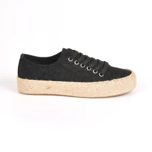 Baskets, Sneakers|STREET LIFE Baskets Femme Dentelle Noire Et Semelle Corde