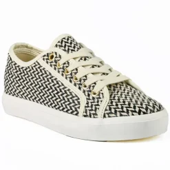 Baskets, Sneakers|STREET LIFE Baskets Femme Effet Tisse Noire Et Blanche