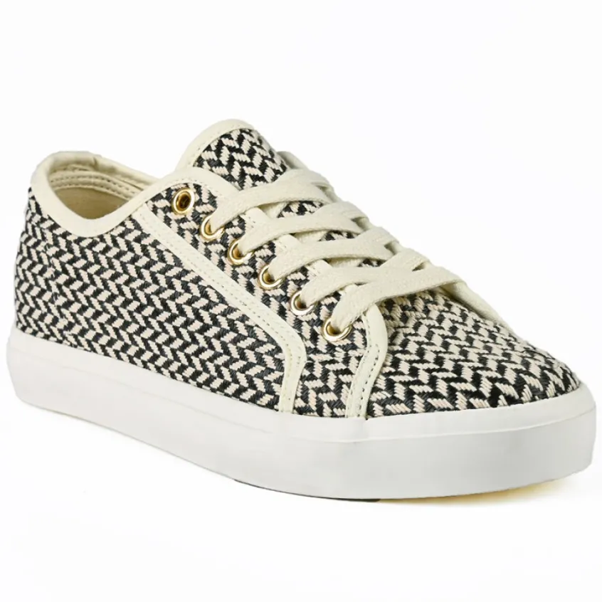 Baskets, Sneakers|STREET LIFE Baskets Femme Effet Tisse Noire Et Blanche