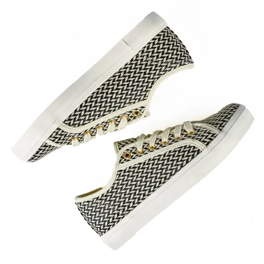 Baskets, Sneakers|STREET LIFE Baskets Femme Effet Tisse Noire Et Blanche