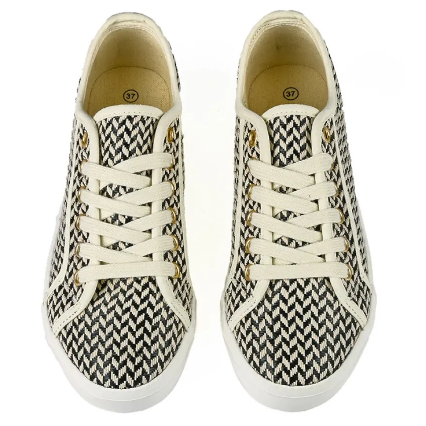 Baskets, Sneakers|STREET LIFE Baskets Femme Effet Tisse Noire Et Blanche