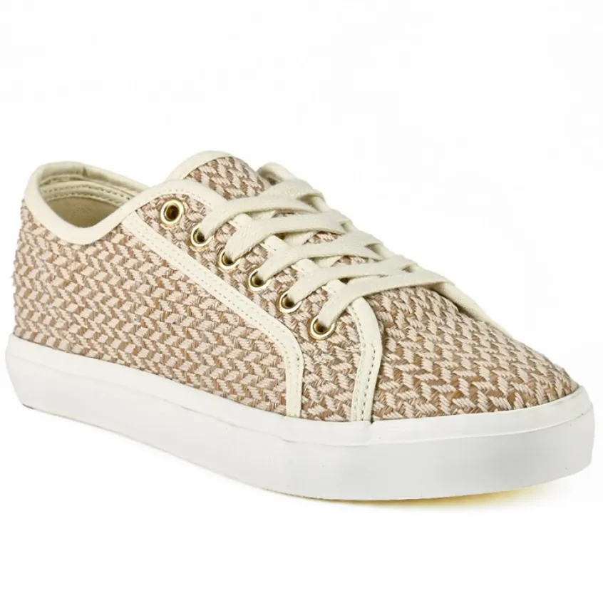 Baskets, Sneakers|STREET LIFE Baskets Femme Effet Tisse Beige Et Blanche