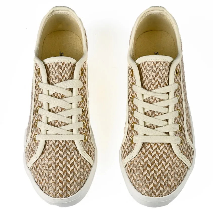 Baskets, Sneakers|STREET LIFE Baskets Femme Effet Tisse Beige Et Blanche