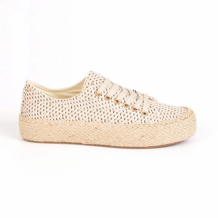 Baskets, Sneakers|STREET LIFE Baskets Femme En Toile Beige Semelle Corde