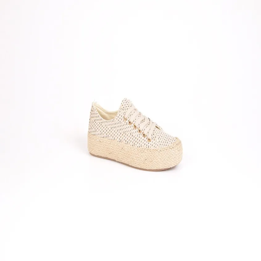 Baskets, Sneakers|STREET LIFE Baskets Femme En Toile Beige Semelle Corde