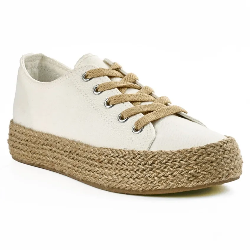 Baskets, Sneakers|STREET LIFE Baskets Femme En Toile Blanche Semelle Corde