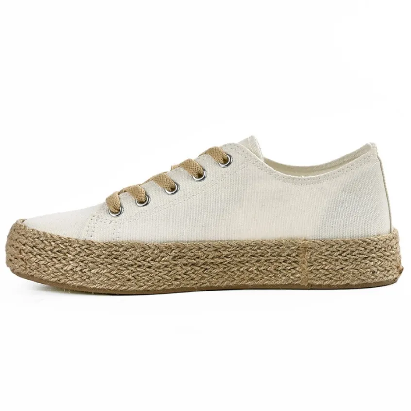 Baskets, Sneakers|STREET LIFE Baskets Femme En Toile Blanche Semelle Corde