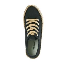 Baskets, Sneakers|STREET LIFE Baskets Femme En Toile Noire Semelle Corde