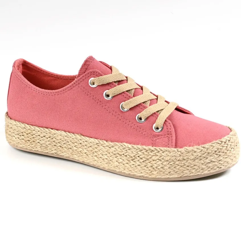 Baskets, Sneakers|STREET LIFE Baskets Femme En Toile Rose Semelle Corde