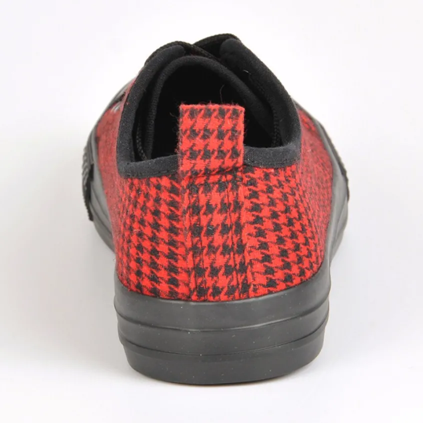 Baskets, Sneakers|STREET LIFE Baskets Femme En Toile Rouge Imprime Pied De Poule