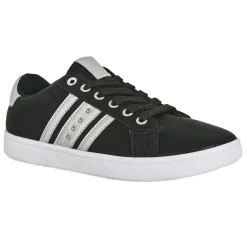 Baskets, Sneakers|STREET LIFE Baskets Femme Noir Et Argente