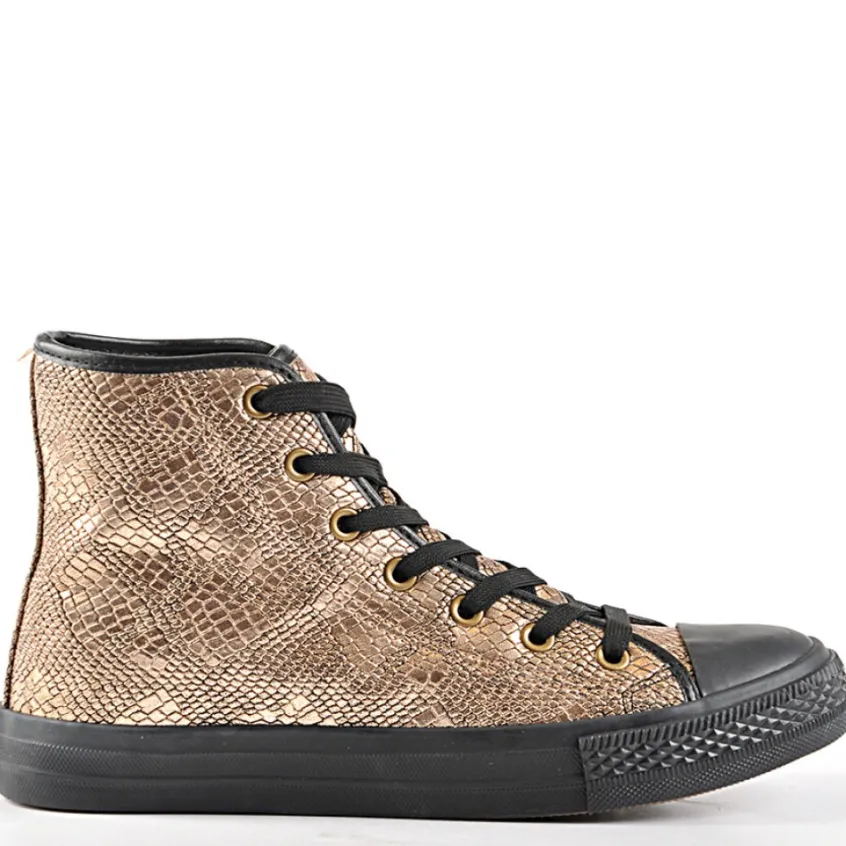 Baskets, Sneakers|GIRL TIME Baskets Montantes Femme Bronze Avec Effet Reptile