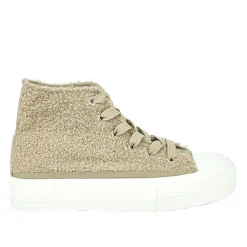 Baskets, Sneakers|STREET LIFE Baskets Montantes Femme Beige Effet Moumoute