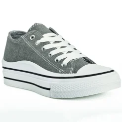 Baskets, Sneakers|STREET LIFE Baskets Plateforme Femme En Toile Grise