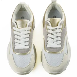 Baskets, Sneakers|STREET LIFE Baskets Plateforme Femme Blanc Et Dore