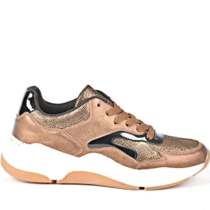 Baskets, Sneakers|GIRL TIME Baskets Sneakers Avec Effet Reptile Bronze