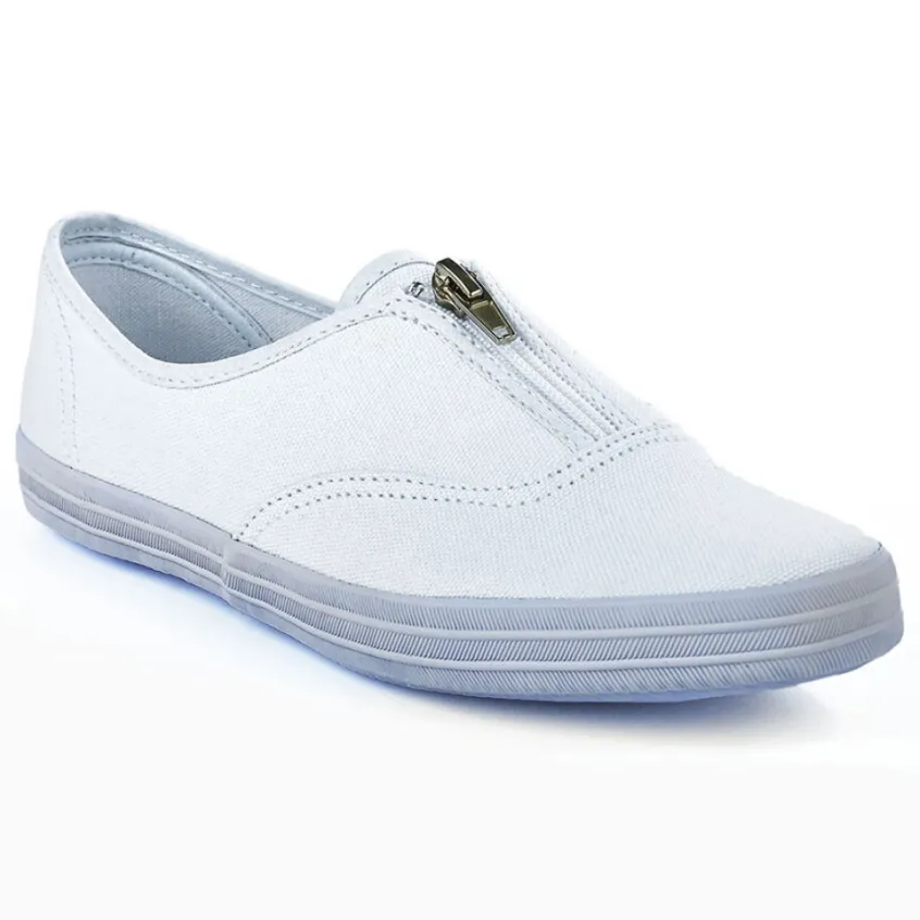 Baskets, Sneakers|STREET LIFE Baskets Tennis En Toile Blanche Avec Fermeture Eclair / Zip