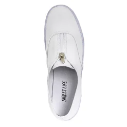 Baskets, Sneakers|STREET LIFE Baskets Tennis En Toile Blanche Avec Fermeture Eclair / Zip