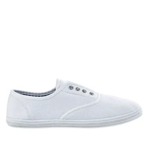 Baskets, Sneakers|STREET LIFE Baskets Tennis Femme En Toile Blanche Avec Strass