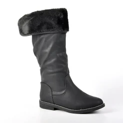 Bottes, Cuissardes|VICE VERSA Bottes Plates Avec Col Fausse Fourrure Noir
