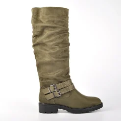 Bottes, Cuissardes|VICE VERSA Bottes Plates Femme Kaki Avec Boucle