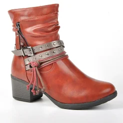 Boots, Bottines|VICE VERSA Bottines A Talon Femme Rouge Avec Zip Decoratif