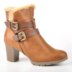 Chaussures Confort|CARROU Bottines A Talons Avec Col Fausse Fourrure Camel
