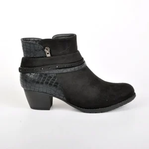 Chaussures Confort|SCALINA Bottines A Talons Avec Effet Croco Noir