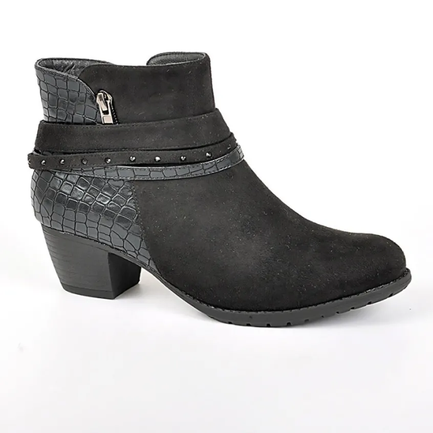Chaussures Confort|SCALINA Bottines A Talons Avec Effet Croco Noir