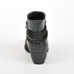 Chaussures Confort|SCALINA Bottines A Talons Avec Effet Croco Noir