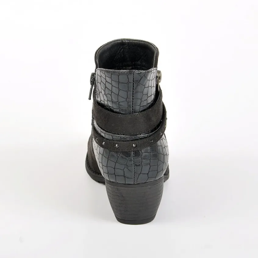 Chaussures Confort|SCALINA Bottines A Talons Avec Effet Croco Noir