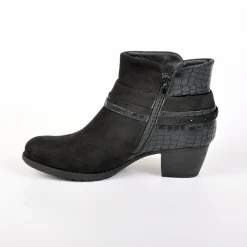 Chaussures Confort|SCALINA Bottines A Talons Avec Effet Croco Noir