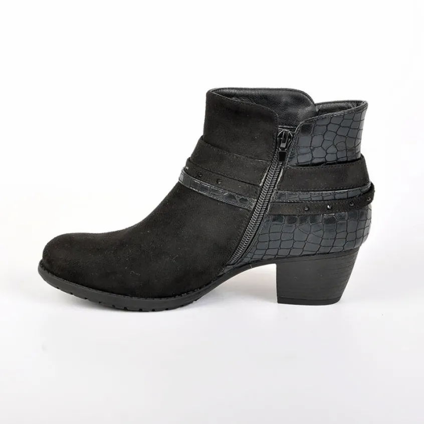 Chaussures Confort|SCALINA Bottines A Talons Avec Effet Croco Noir