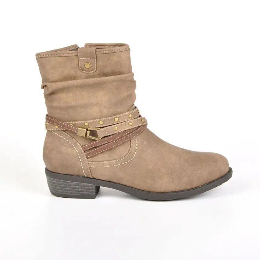 Chaussures Confort|SCALINA Bottines A Talons Avec Petits Clous Marron