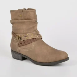 Chaussures Confort|SCALINA Bottines A Talons Avec Petits Clous Marron