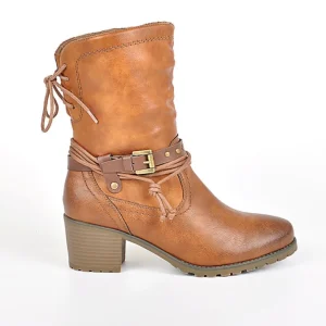 Chaussures Confort|RELIFE Bottines A Talons Femme Avec Boucle Camel