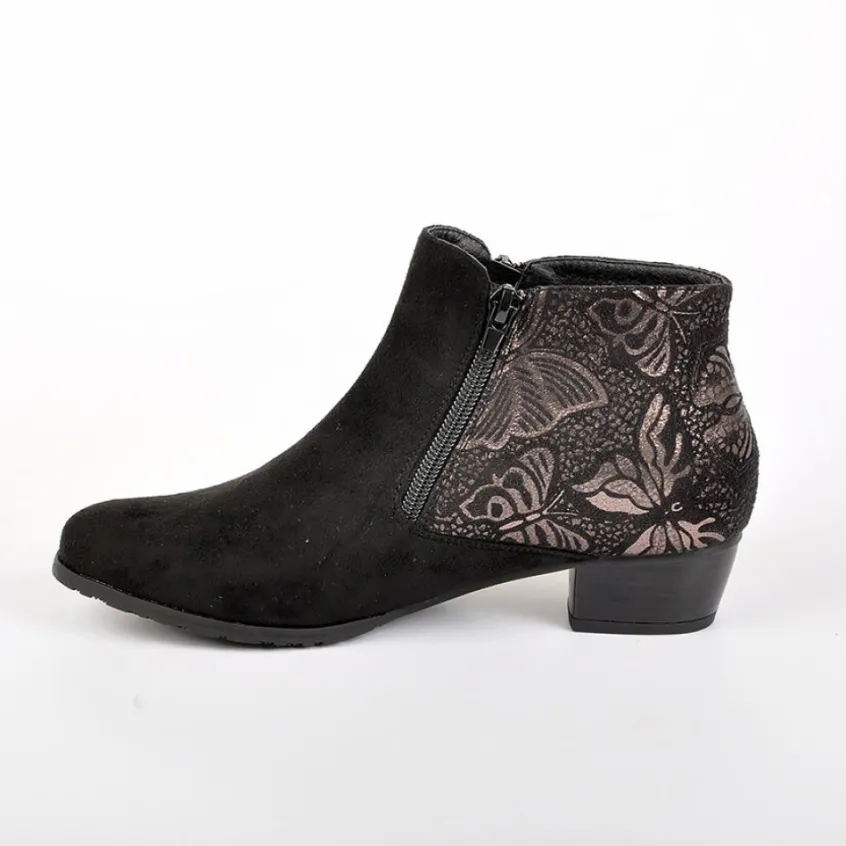 Chaussures Confort|SCALINA Bottines A Talons Motifs Papillons Noir